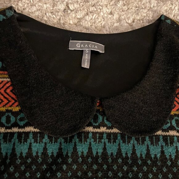 Gracia BOHO Owl Print Knit Dress  S  Pockets & Collar - Picture 5 of 8